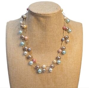 Kissaka Faux Pearl Aqua and Bronze Lot of Necklaces Bundle‎